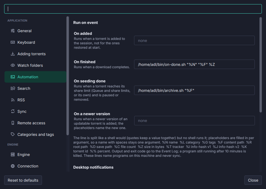 Run on event and notifications in Torrenta