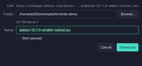 Downloads from links in Torrenta