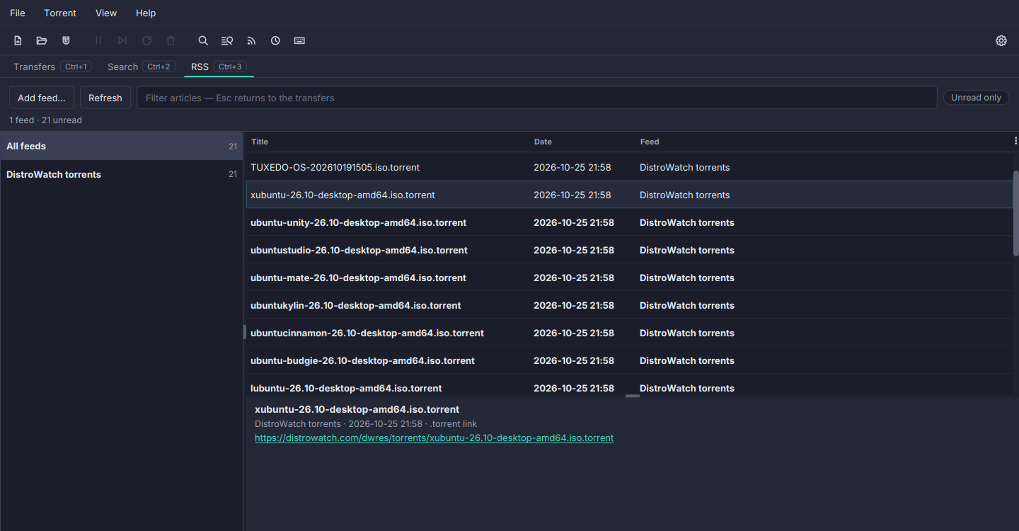 RSS and auto-download rules in Torrenta