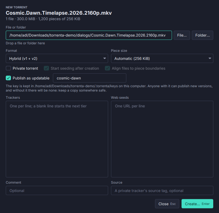 Updatable torrents in Torrenta